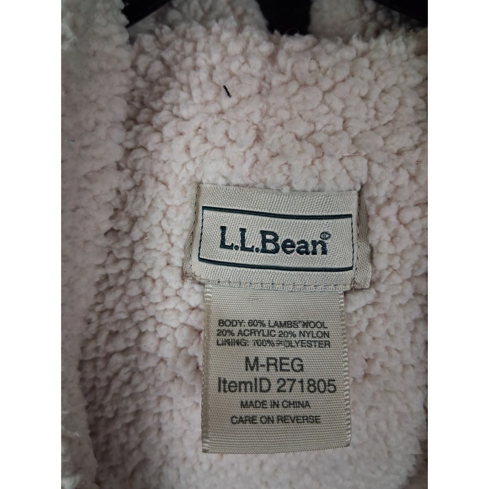 LL Bean Womens Jacket M Pink Knit Fleece Lined Lambswool Hooded Vest 271805 - Picture 5 of 7